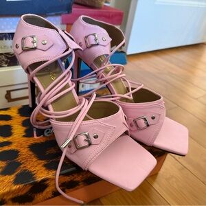 Akira (Lemonde Brand) Pink Lace Up Heels with Square Toe